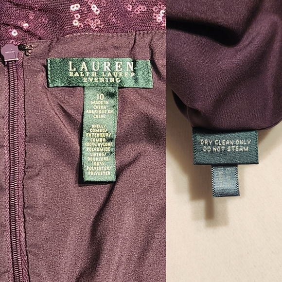 Lauren Ralph Lauren Sequin Dress Off Shoulder Plum 10 - Picture 10 of 12
